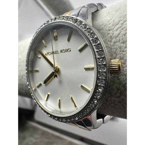 Michael Kors MK3539 Nini Silver Dial Two Tone New Battery 35MM 7" Womens Watch Q - Picture 2 of 10